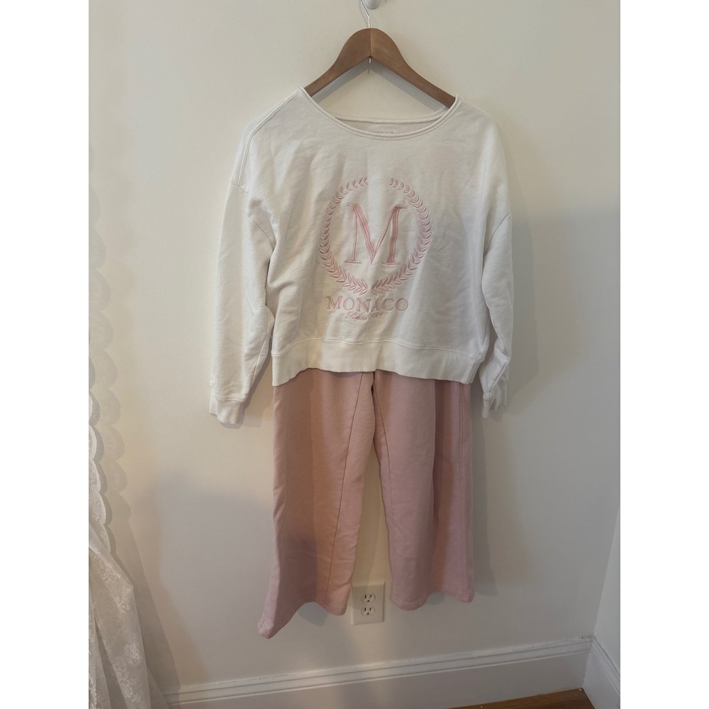 Lazy Sunday Pink Wide Leg Lounge Pants Matching Set Sweatpants Size M